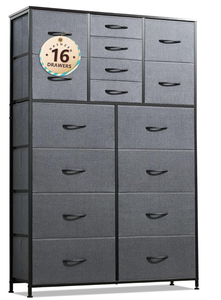 lot 18 image: Dresser for Bedroom with 16 Drawers, Tall Fabric Chest of Drawers Storage Organizer with Steel Frame