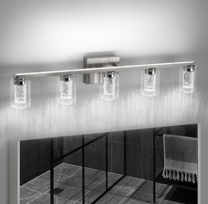 lot 32 image: Lot of 2 -5 Light Bathroom Vanity Lights, Modern Crystal Brushed Nickel Bathroom Light Fixtures