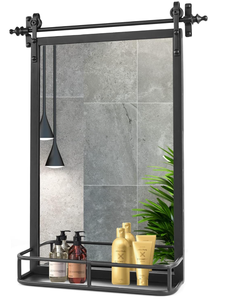 lot 64 image: Farmhouse Iron Framed Wall Mirror with Shelf