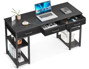 lot 65 image: ODK Office Small Computer Desk Home Table with Fabric Drawers & Storage Shelves