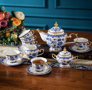 lot 70 image: ACMLIFE Bone China Tea Set for 6, Blue and White Porcelain Tea Set