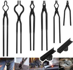 lot 72 image: 8PCS Starter Blacksmith Tool Set Blacksmith Tongs Includes Flat Tongs