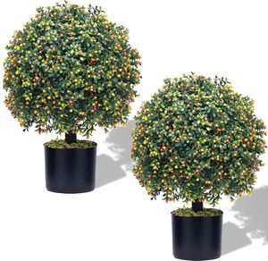 lot 89 image: LOT OF 2 24T Artificial Boxwood Ball Topiary Tree