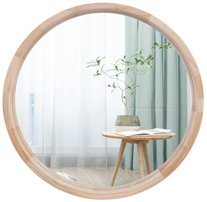 lot 159 image: CONGUILIAO Round Mirror, Wood Mirror, Wall Mirror Decorative Circle Mirro