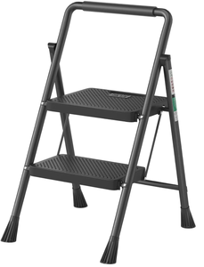 lot 168 image: 2 Step Ladder, RIKADE Folding Step Stool, Step Stool with Wide Anti-Slip Pedal
