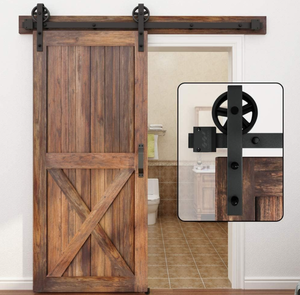 lot 194 image: WINSOON 5-16FT Single Wood Sliding Barn Door Hardware Kit 6FT Basic Black Big Spoke Wheel Roller