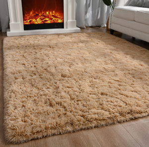 lot 203 image: Ompaa Beige Large Area Rugs Fluffy Living Room Carpet, Wall to Wall Big Shag Light Tan Rug for Bedroom