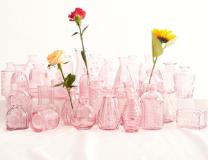 lot 211 image: LOT OF 30 Pink Glass Bud Vases, Vases in Bulk,Small Vases Bulk for Flowers,Glass Vases for Centerpieces