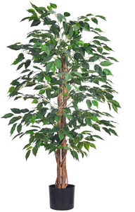 lot 214 image: Artificial Ficus Tree Faux Silk Plants with Sturdy Plastic Nursery Pot,Fake Ficus Trees for Home Office Farmhouse Indoor Outdoor Decor