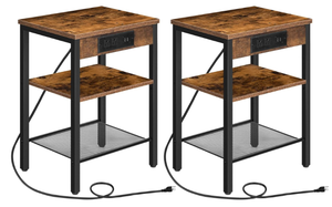 lot 218 image: LOT OF 2 End Tables with Charging Station and USB Ports, 3-Tier Nightstands with Adjustable Shelf