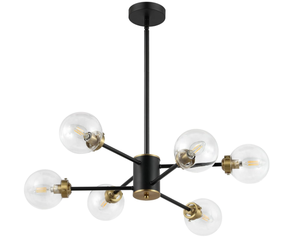 lot 225 image: WINGBO 6-Light Modern Chandelier, Sputnik Pedant Light Fixture with Large Clear Glass Globe Shade for Flat and Slop Ceiling