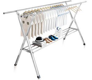 lot 245 image: JAUREE Clothes Drying Rack 2 Tiers, Heavy Duty Drying Rack Clothing Folding Indoor Outdoor