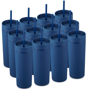 lot 251 image: LOT OF 12 MEWAY 20oz Skinny Tumblers Double Wall Acrylic Tumbler with Lid and Straw