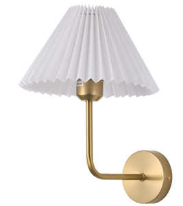lot 305 image: Jadssox Nordic Wall Light Single Wall Sconce with Pleated Fabric Shade in Gold