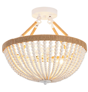 lot 308 image: Wood Beaded Mini Chandelier Farmhouse Bohemia Semi Flush