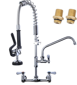 lot 309 image: IVIGA Commercial Kitchen Faucet Wall Mount with Pre-Rinse Sprayer 8 Inch