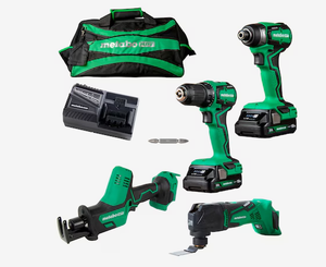 lot 1 image: Metabo HPT MultiVolt 4-Tool Brushless Power Tool Combo Kit with Soft Case (2-Batteries Included and Charger Included)