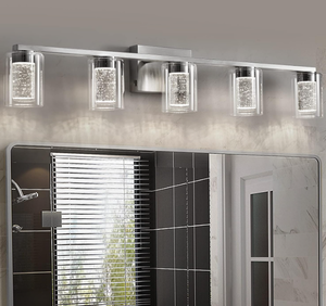 lot 34 image: Lot of 2 -5 Light Bathroom Vanity Lights, Modern Crystal Brushed Nickel Bathroom Light Fixtures