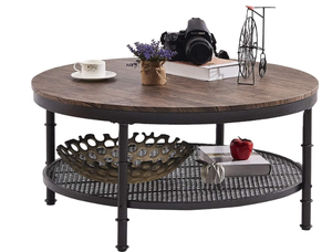 lot 60 image: GreenForest Coffee Table Round Small Industrial 2-Tier Coffee Table with Storage for Living Room, Dark Walnut