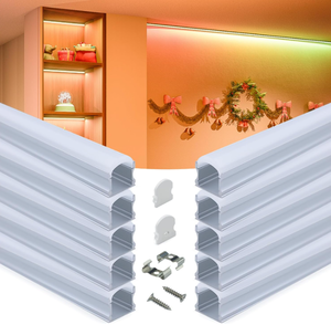 lot 200 image: Muzata 10Pack 6.6FT2M Excellent Spotless LED Channel System with Milky White Cover Silver Aluminum U Shape LED Channel for LED Strip Lights