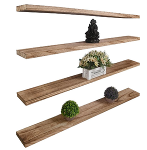 lot 279 image: Wood Floating Shelves for Wall Decor, Rustic Wall Shelves for Bedroom Bathroom Kitchen Living Room, Set of 4 Light Walnut 48 Inch