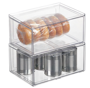 lot 291 image: Plastic Wide Stackable Kitchen Storage Organizer Bin Containers with Front Pull Drawer, 2 Pack, Measures 12 x 8 x 8