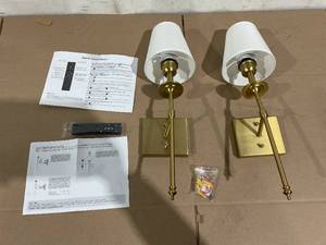 lot 117 image: LOT OF 2  Wall Sconce BedsideLight Fixture, Vintage Industrial Boho Wall Lamp Flared Textile Fabric Lamp