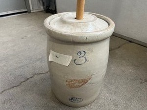 lot 89 image: 3 Gallon Red Wing Crock Butter Churn