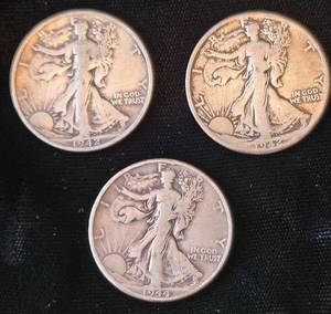 lot 11 image: 3 Walking Liberty Silver Half Dollars