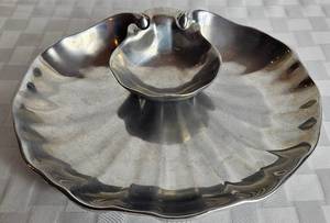 lot 26 image: RWP The Wilton Co. Sea Shell Pewter Serving Platter and Fish Shaped Dish  - Wilton Armetale