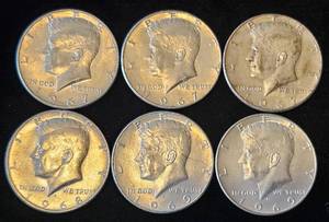 lot 15 image: 6 40% Silver JFK Half Dollars