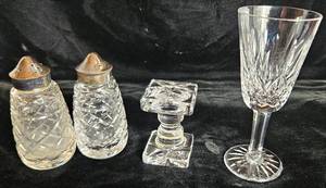 lot 31 image: Waterford Crystal 4 Salt and Pepper Shakers, 2 Knife Rest and Lismore 5 Sherry Glass