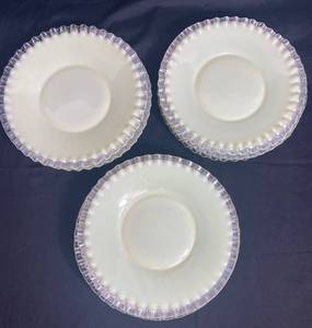 lot 36 image: Fenton 1940-1941 Ivory Crest Glass Ruffle 8.5 Plate Uranium Glass  -Set of 12