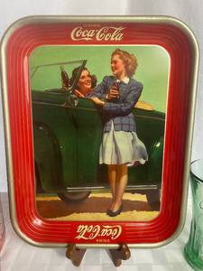 lot 49 image: Coca-Cola Bundle -Vintage Tray, Glasses, Bottles, Coasters and 6 pack Holiday Bottles
