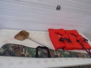 lot 37 image: Life Jackets, Minnow Scoop and Gun Case
