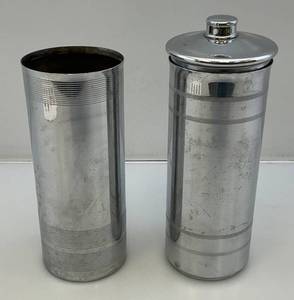 lot 79 image: Vintage MCM Chrome Canisters 1 With Lid