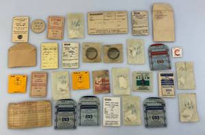 lot 109 image: Misc. Vintage Pocket Watch Parts Including Elgin & More (Some Envelopes Empty)