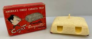 lot 112 image: 1950s The Cugat Canasta Basquette Card Tray In Original Box