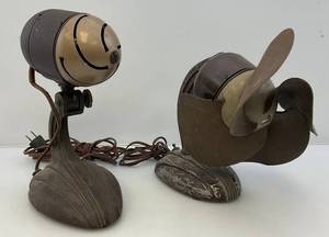 lot 120 image: Two Vintage Heavy Cast Iron Fans 1 Rubber Blades 1 No Blades