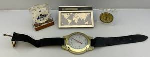 lot 129 image: Misc. Vintage Clocks, Thermometer & More