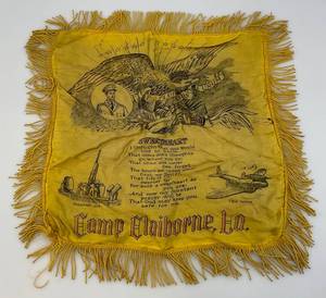 lot 243 image: WWII  Era Sweetheart Pillow Cover ARMY, NAVY, AIRFORCE