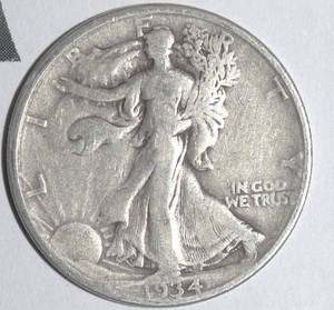 Lot of (1) 1934D 90% Silver Walking Liberty Half Dollar