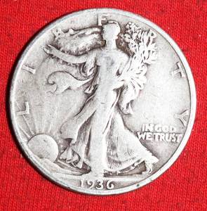 Lot of (1) 1936D 90% Silver Walking Liberty Half Dollar