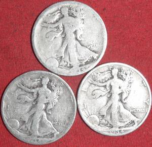 Lot of (3) 1934P 90% Silver Walking Liberty Half Dollar