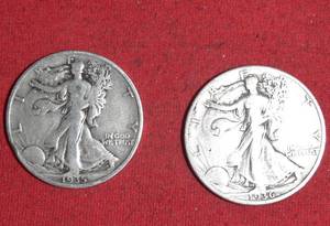 Lot of (2) 1935P1936P 90% Silver Walking Liberty Half Dollar