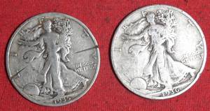Lot of (2) 1935P1936P 90% Silver Walking Liberty Half Dollar
