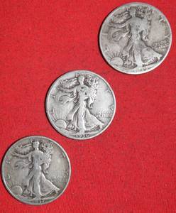 Lot of (3) 1936P1937P1939P 90% Silver Walking Liberty Half Dollar