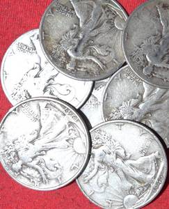 Lot of (7) 1940S41D42D43D43P46S47P 90% Silver Walking Liberty Half Dollar