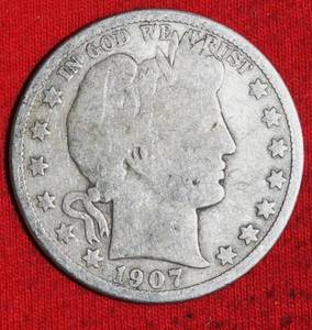 Lot of (1) 1907D 90% Silver Barber Half Dollar