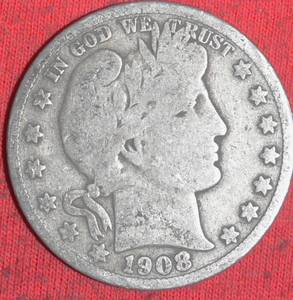 Lot of (1) 1908S 90% Silver Barber Half Dollar